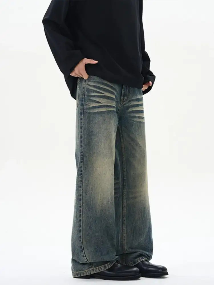 Men’s Full Size Wash Wide Leg Jeans Plus
