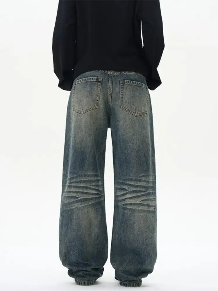 Men’s Full Size Wash Wide Leg Jeans Plus