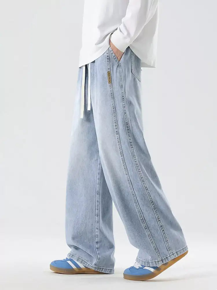 Men’s Full Size Wash Wide Leg Jeans Plus