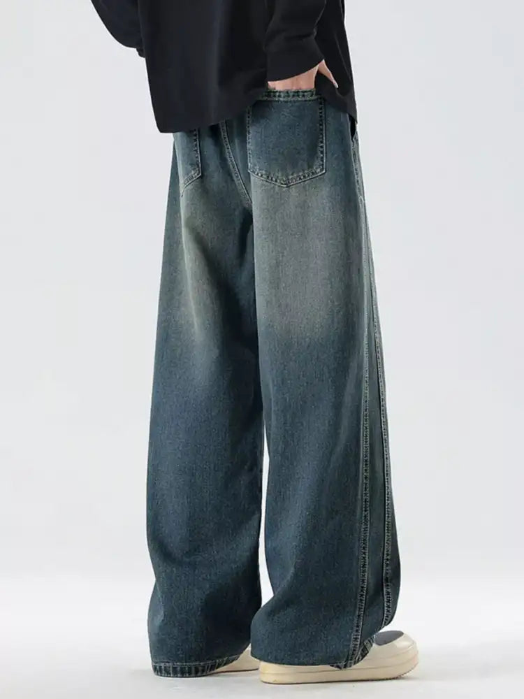 Men’s Full Size Wash Wide Leg Jeans Plus