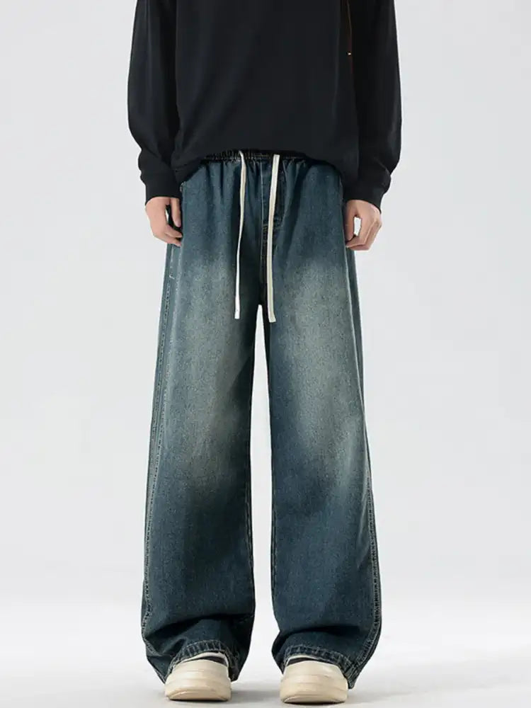 Men’s Full Size Wash Wide Leg Jeans Plus