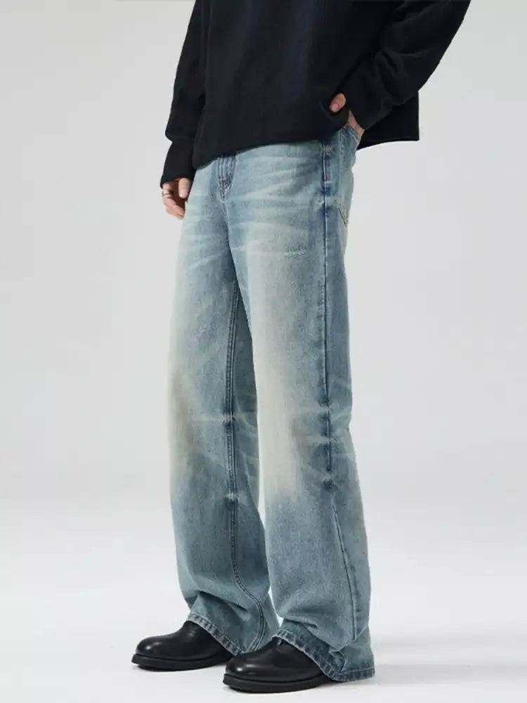 Men’s Full Size Wash Wide Leg Relaxed Fit Jeans Plus