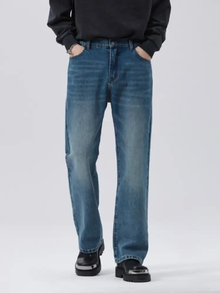 Men’s Full Size Washed Straight Leg Jeans Plus