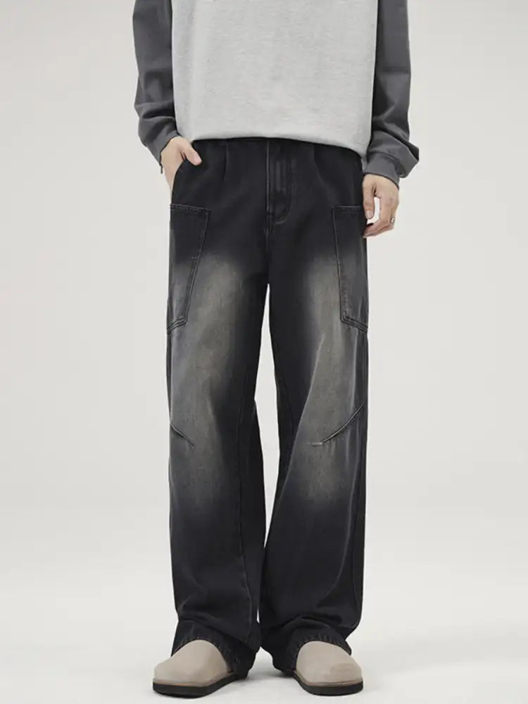 Men’s Full Size Washed Wide Leg Baggy Jeans Plus