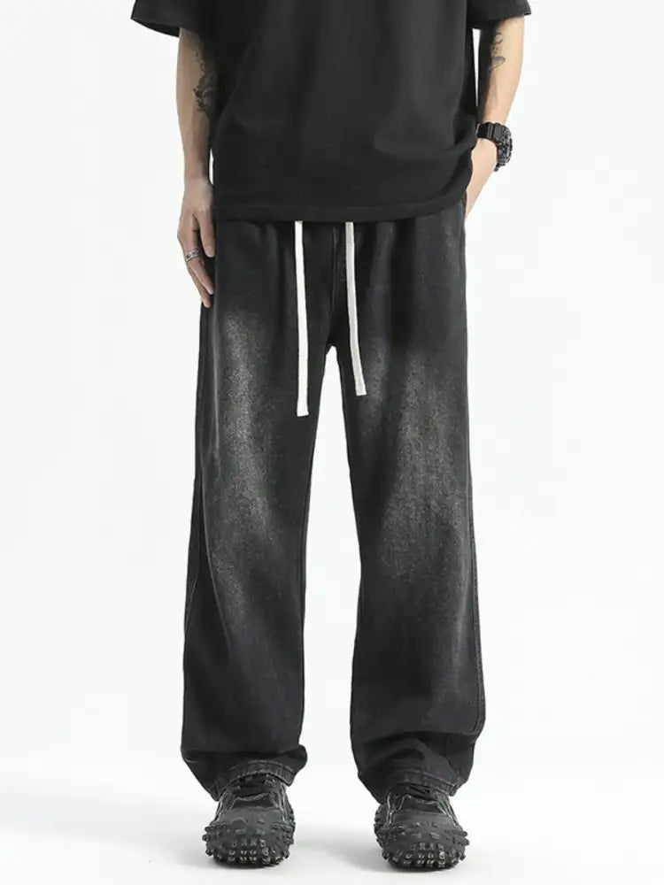 Men’s Full Size Washed Wide Leg Drawstring Jeans Plus