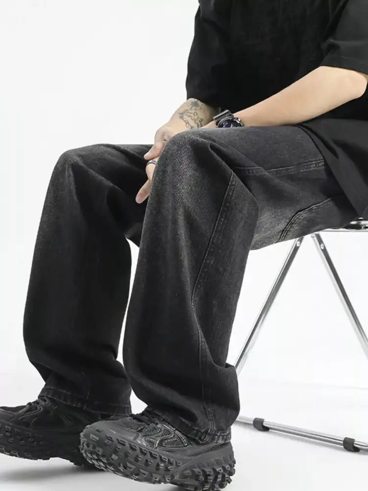 Men’s Full Size Washed Wide Leg Drawstring Jeans Plus