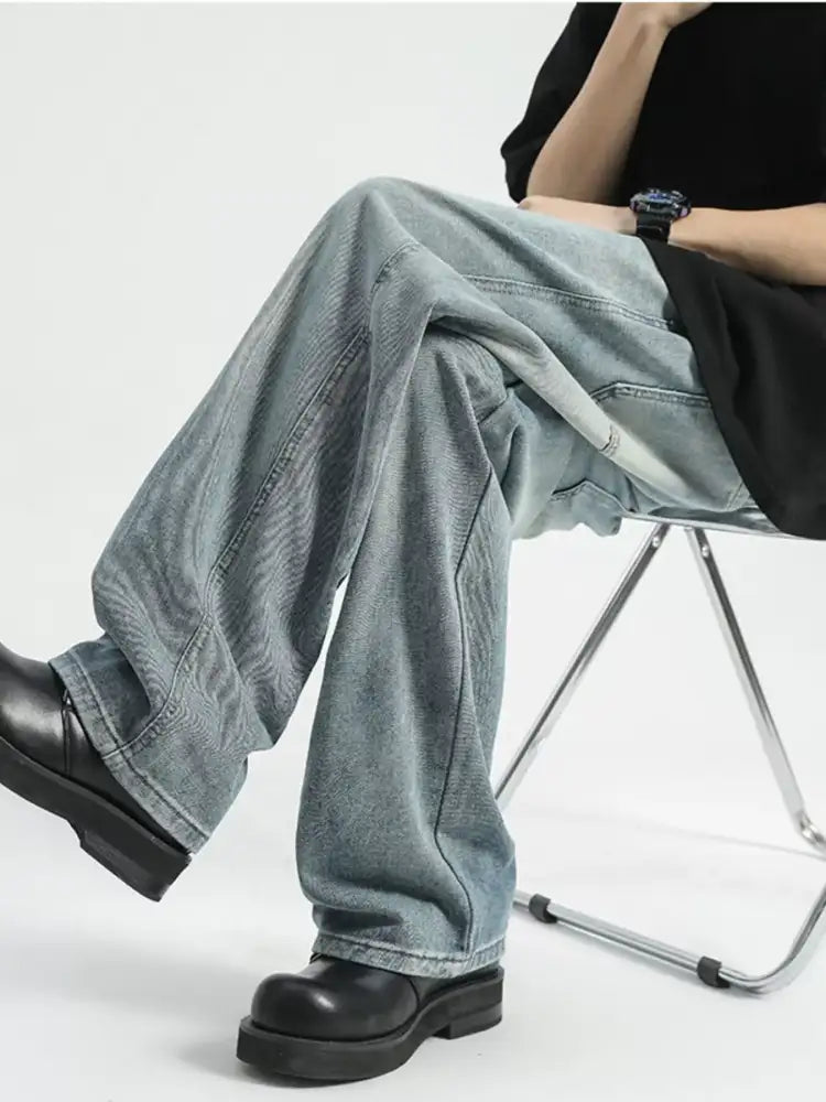 Men’s Full Size Washed Wide Leg Drawstring Jeans Plus