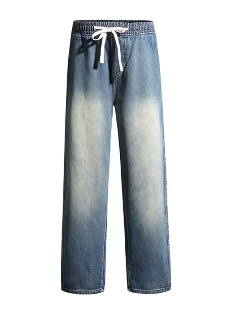 Men’s Full Size Washed Wide Leg Drawstring Jeans Plus