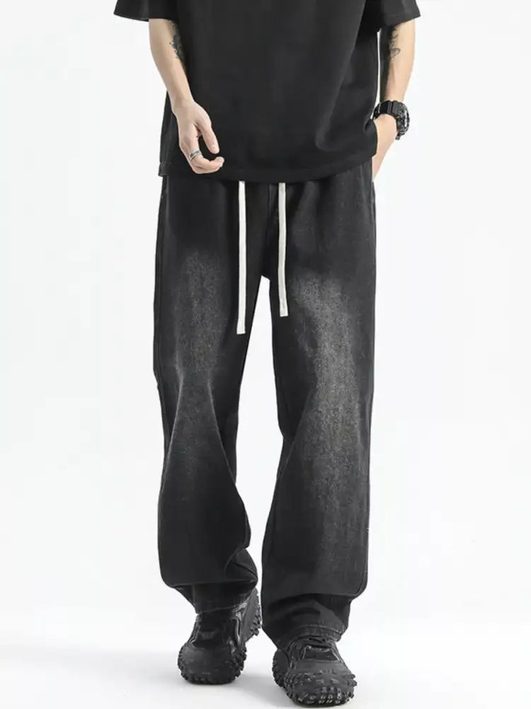 Men’s Full Size Washed Wide Leg Drawstring Jeans Plus