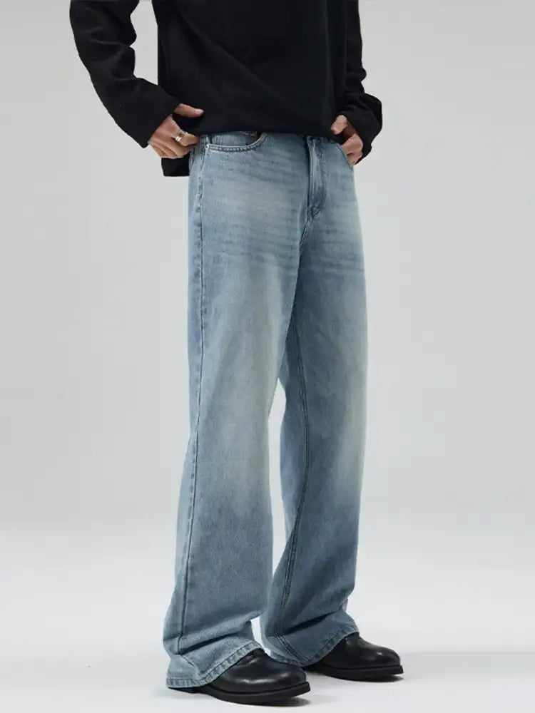 Men’s Full Size Washed Wide Leg Jeans Plus