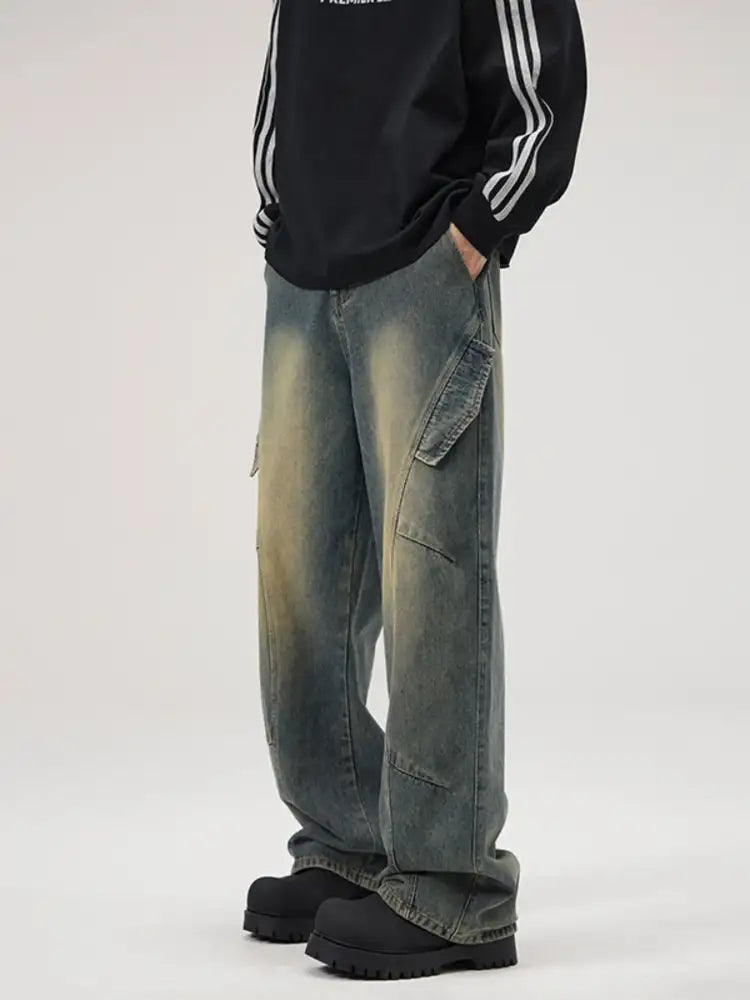 Men’s Full Size Washed Wide Leg Jeans Plus