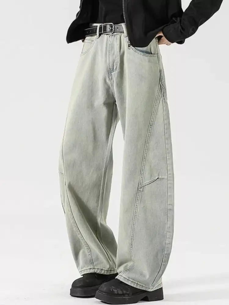Men’s Full Size Washed Wide Leg Jeans Plus