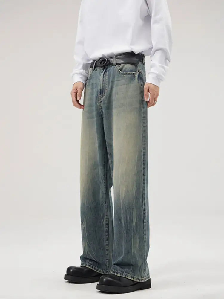 Men’s Full Size Washed Wide Leg Jeans Plus