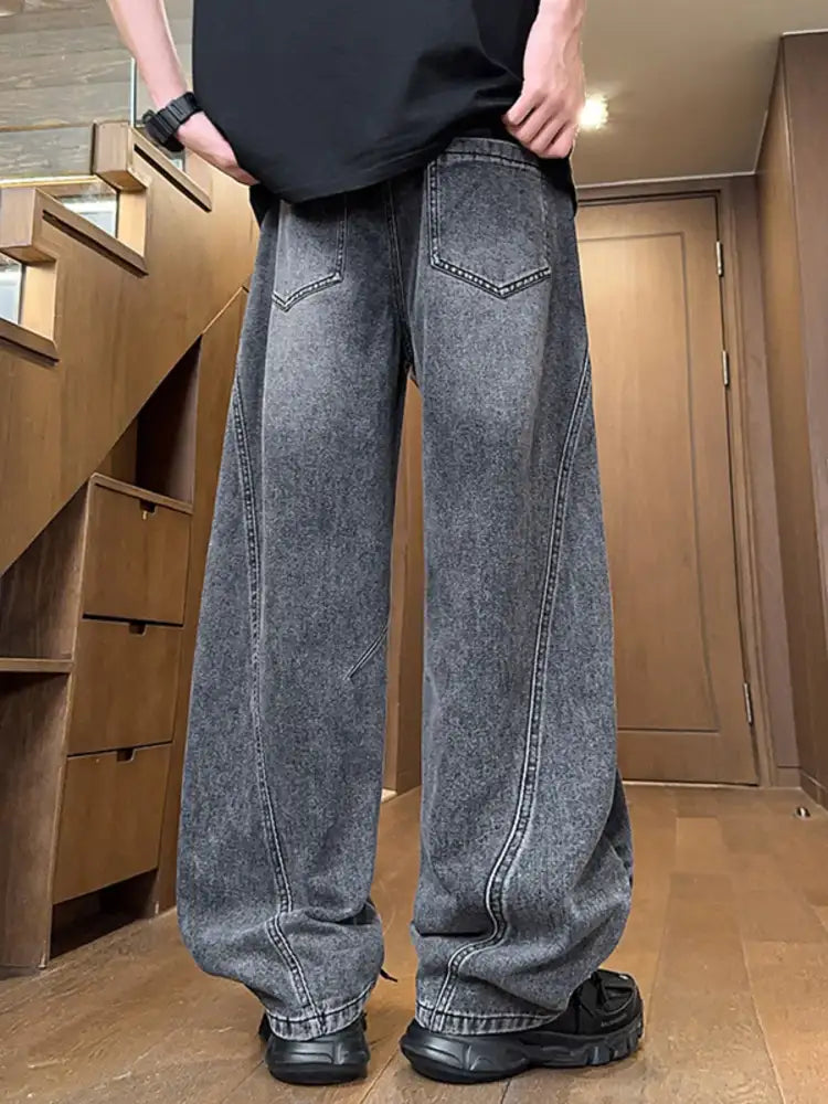 Men’s Full Size Washed Wide Leg Jeans Plus