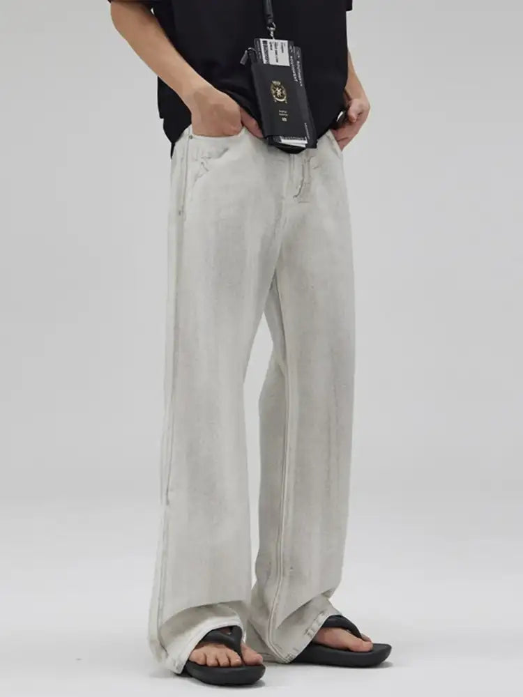 Men’s Full Size Washed Wide Leg Jeans Plus