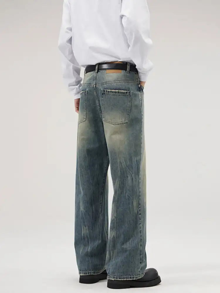 Men’s Full Size Washed Wide Leg Jeans Plus