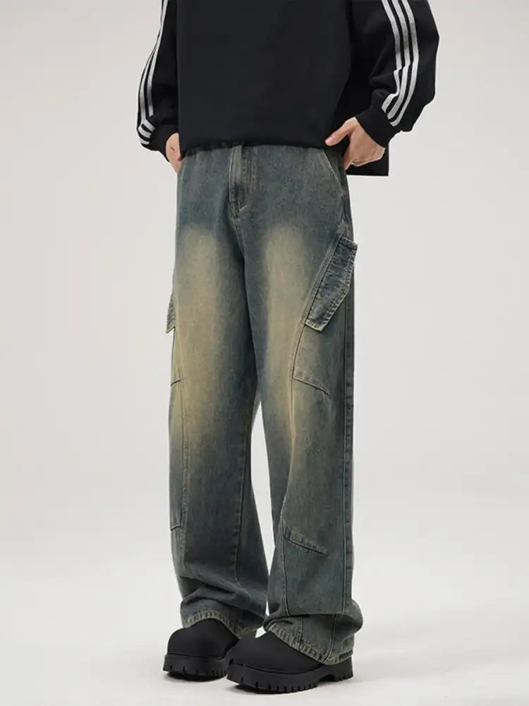 Men’s Full Size Washed Wide Leg Jeans Plus