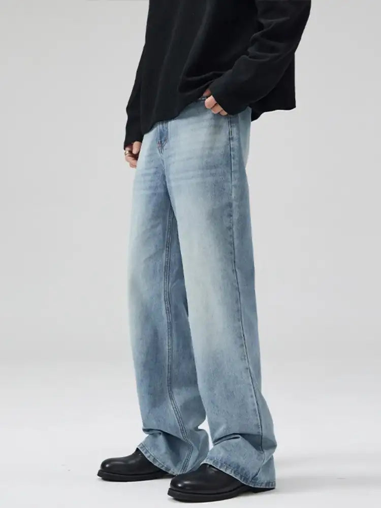 Men’s Full Size Washed Wide Leg Jeans Plus