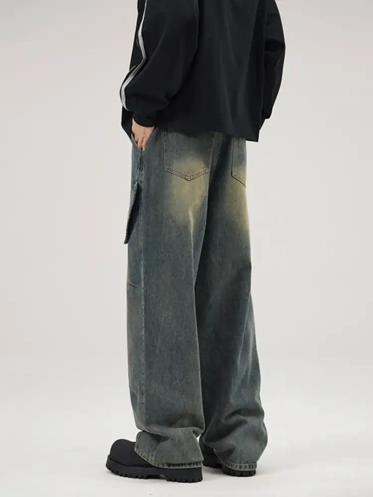 Men’s Full Size Washed Wide Leg Jeans Plus