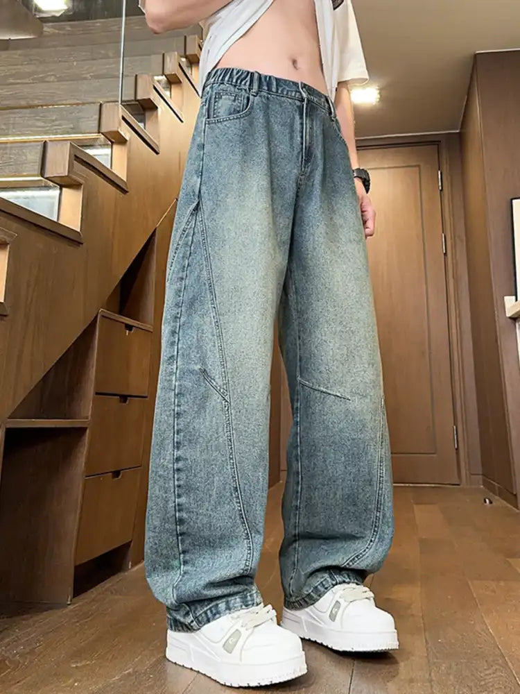 Men’s Full Size Washed Wide Leg Jeans Plus