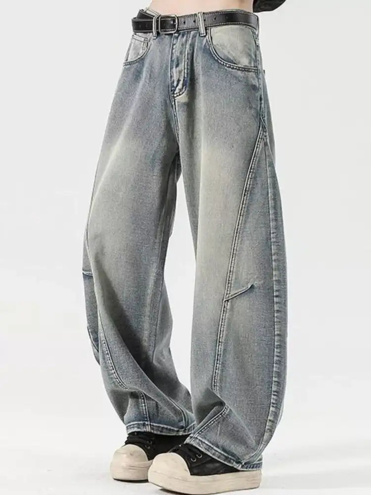 Men’s Full Size Washed Wide Leg Jeans Plus