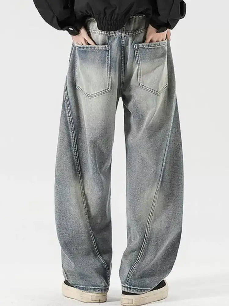 Men’s Full Size Washed Wide Leg Jeans Plus