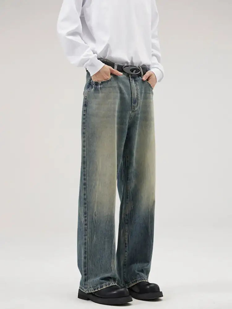 Men’s Full Size Washed Wide Leg Jeans Plus