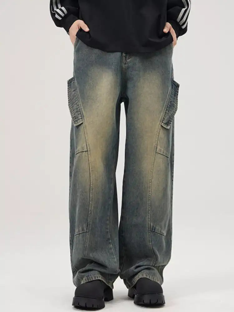 Men’s Full Size Washed Wide Leg Jeans Plus
