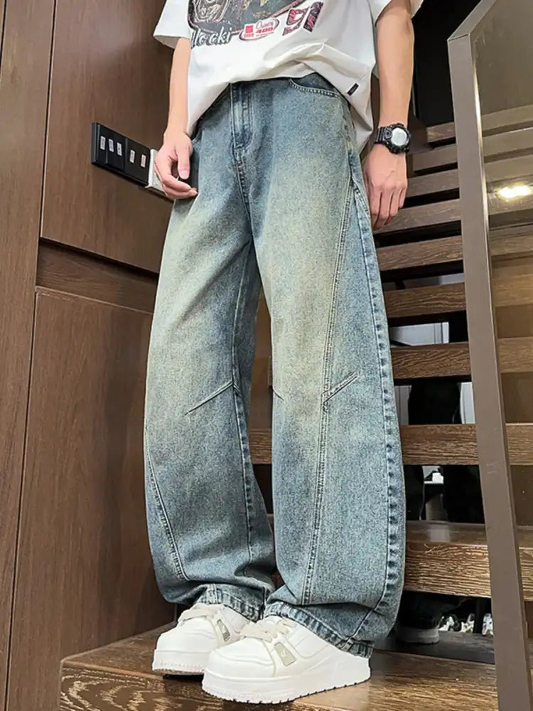 Men’s Full Size Washed Wide Leg Jeans Plus