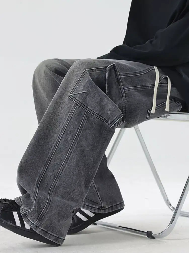 Men’s Full Size Wide Leg Cargo Jeans Plus