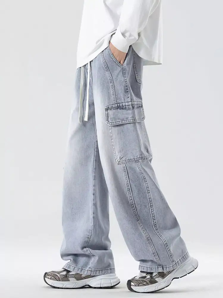 Men’s Full Size Wide Leg Cargo Jeans Plus