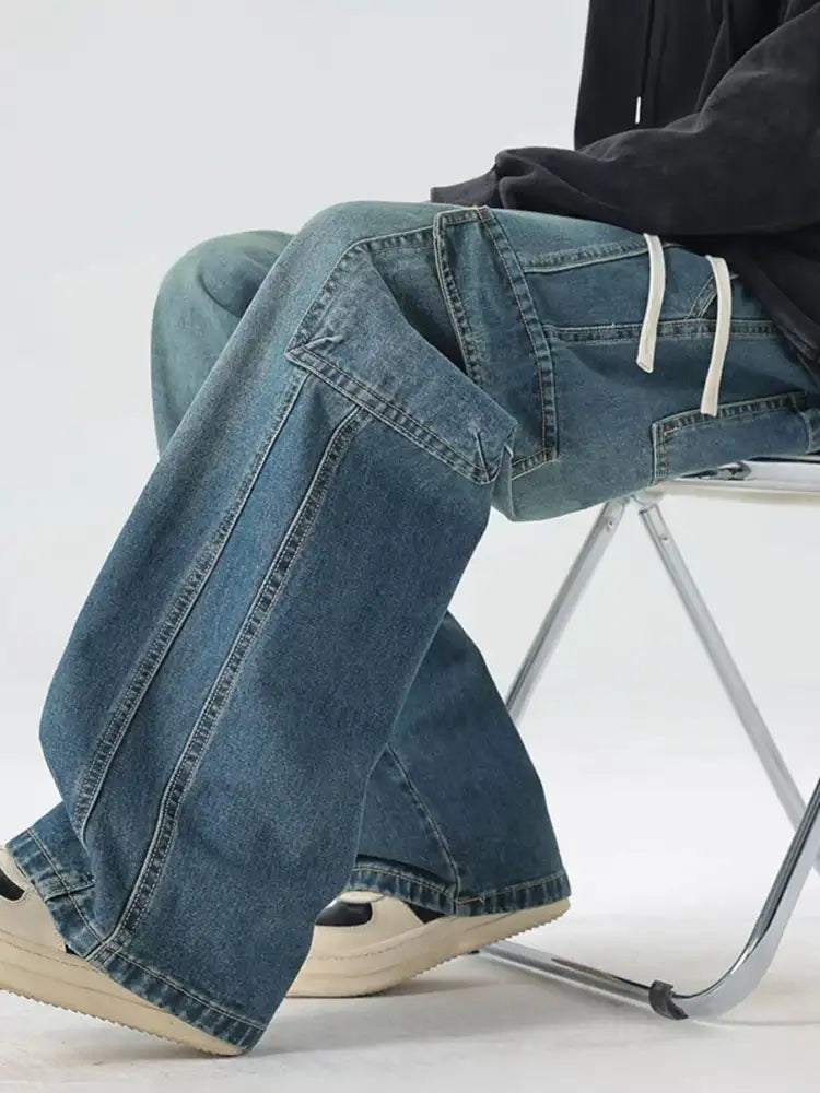 Men’s Full Size Wide Leg Cargo Jeans Plus