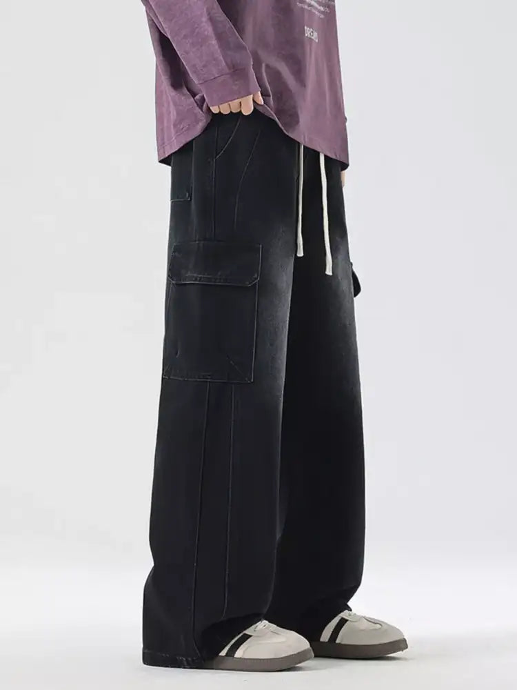 Men’s Full Size Wide Leg Cargo Jeans Plus