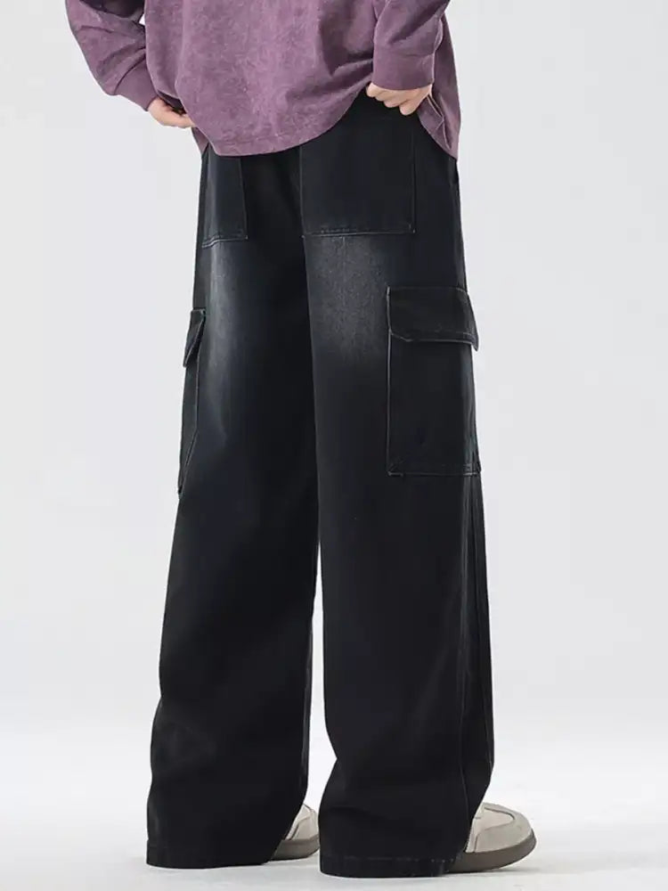 Men’s Full Size Wide Leg Cargo Jeans Plus