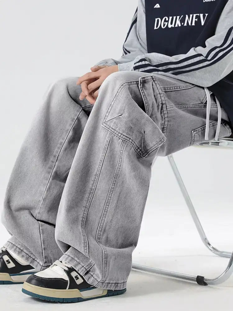 Men’s Full Size Wide Leg Cargo Jeans Plus