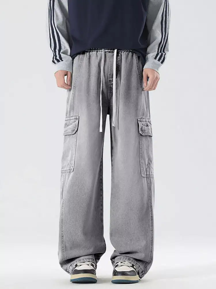 Men’s Full Size Wide Leg Cargo Jeans Plus