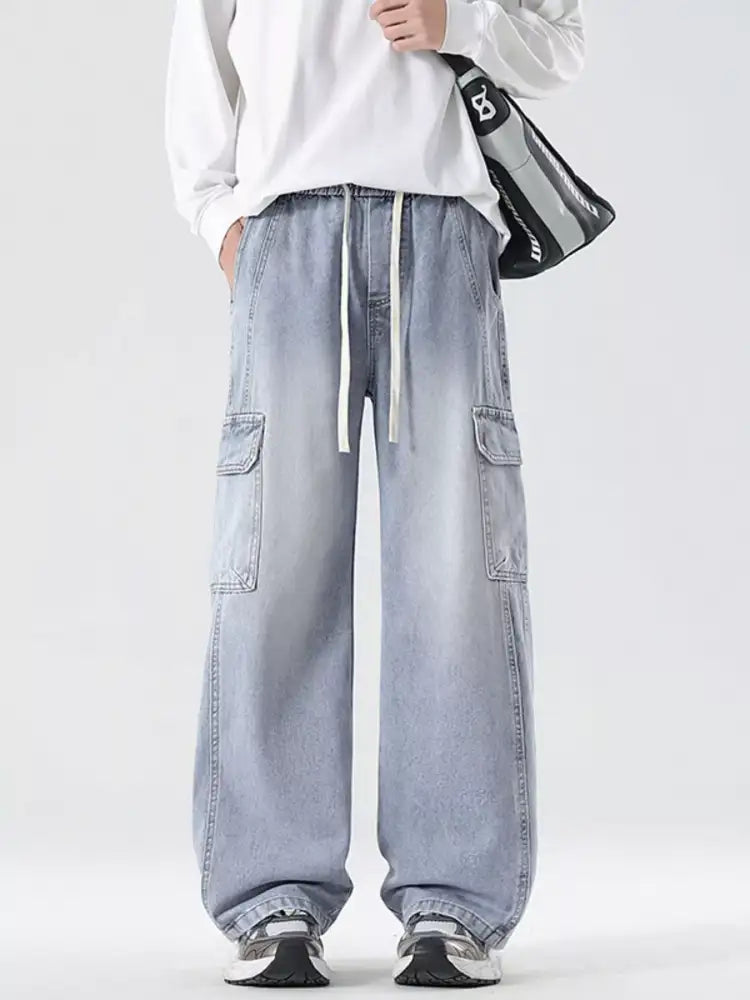 Men’s Full Size Wide Leg Cargo Jeans Plus