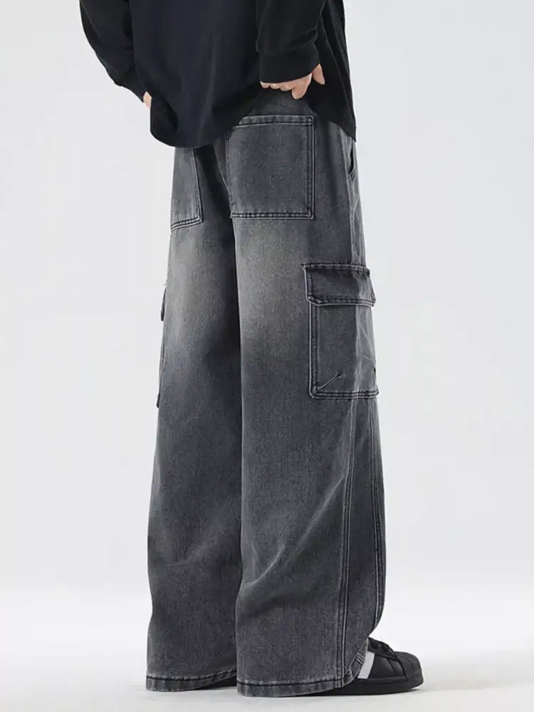 Men’s Full Size Wide Leg Cargo Jeans Plus