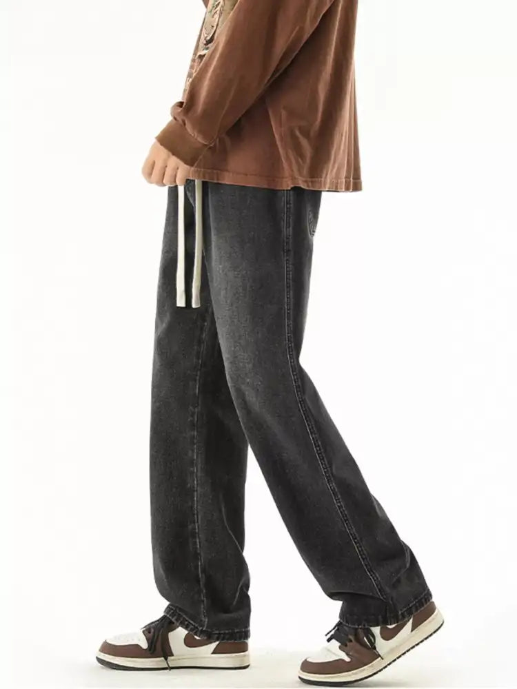 Men’s Full Size Wide Leg Drawstring Jeans Plus