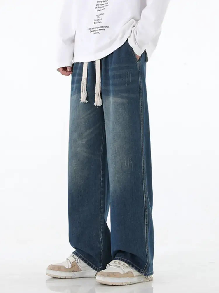 Men’s Full Size Wide Leg Drawstring Jeans Plus
