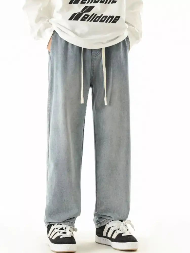 Men’s Full Size Wide Leg Drawstring Jeans Plus