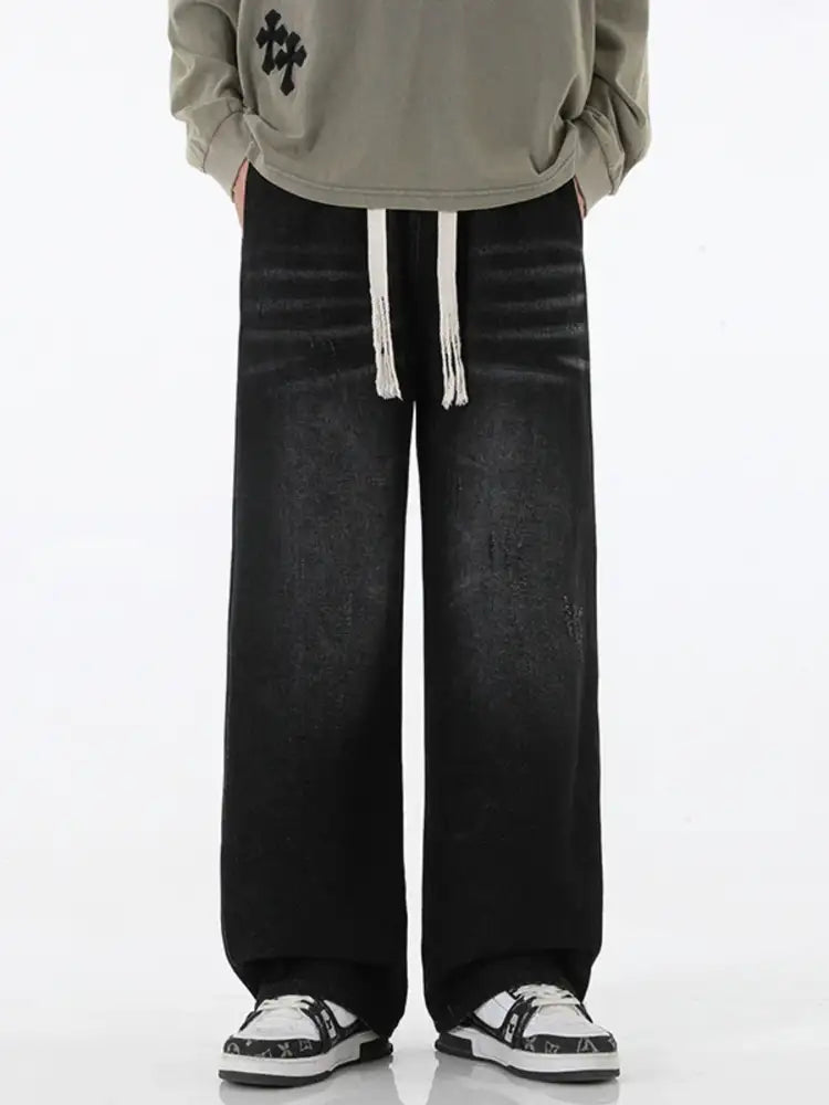 Men’s Full Size Wide Leg Drawstring Jeans Plus