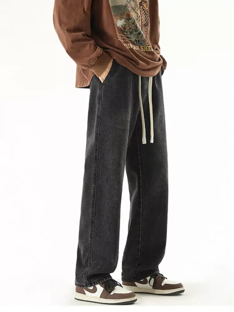 Men’s Full Size Wide Leg Drawstring Jeans Plus