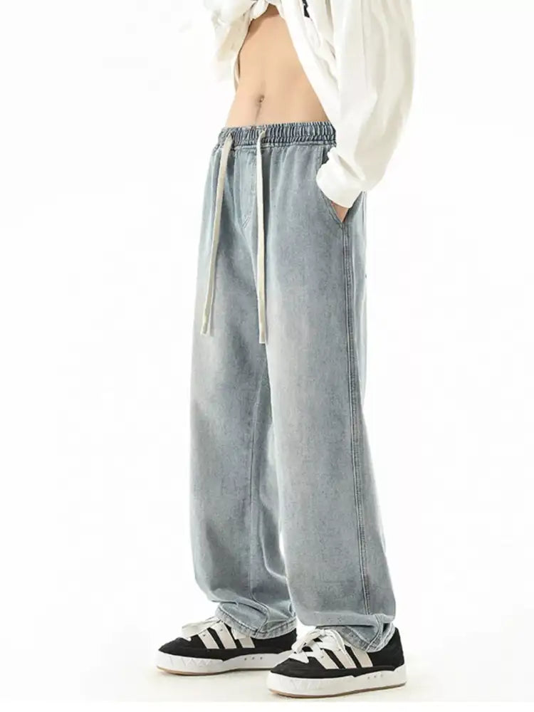 Men’s Full Size Wide Leg Drawstring Jeans Plus