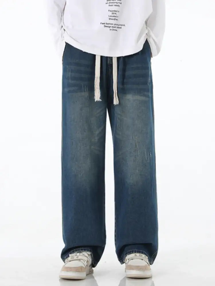 Men’s Full Size Wide Leg Drawstring Jeans Plus
