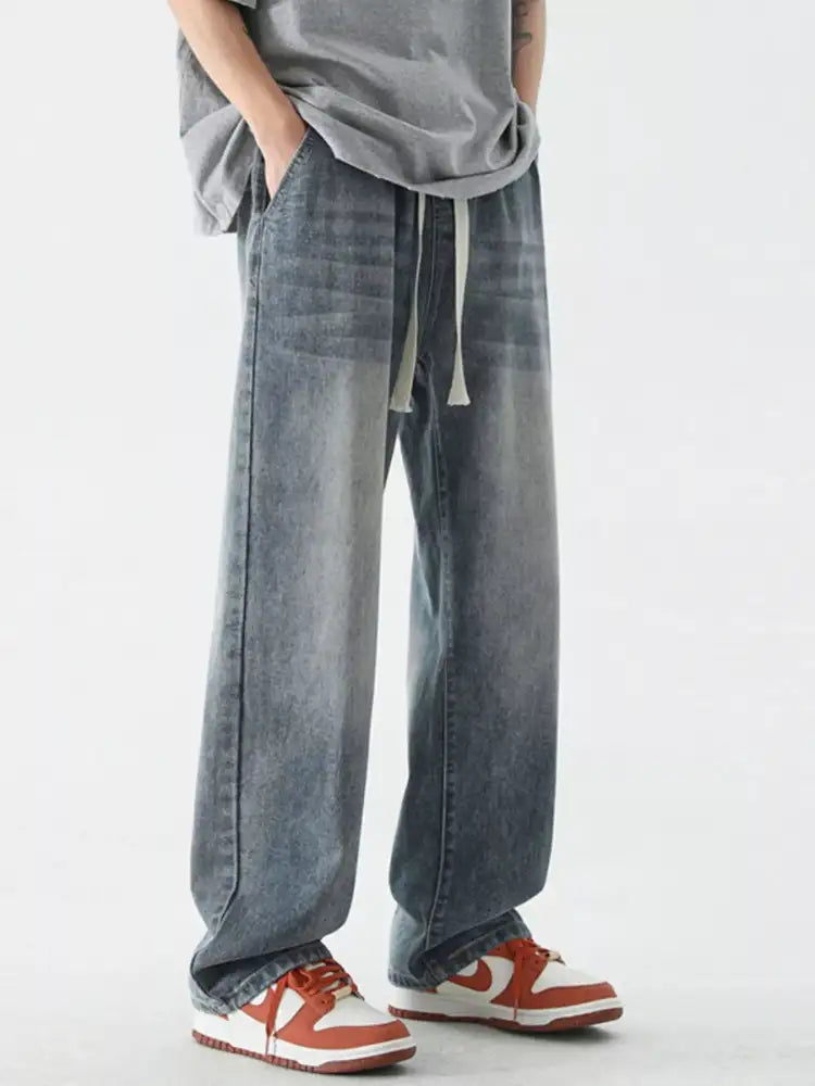 Men’s Full Size Wide Leg Relaxed Fit Vintage Wash Jeans Plus