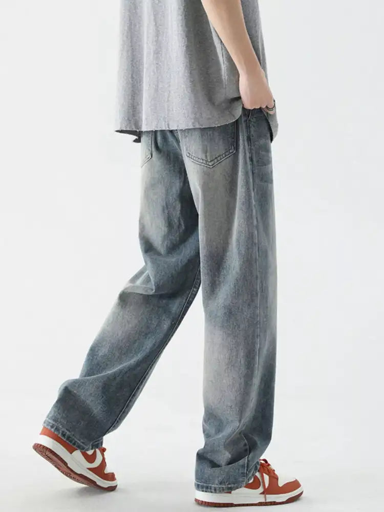 Men’s Full Size Wide Leg Relaxed Fit Vintage Wash Jeans Plus