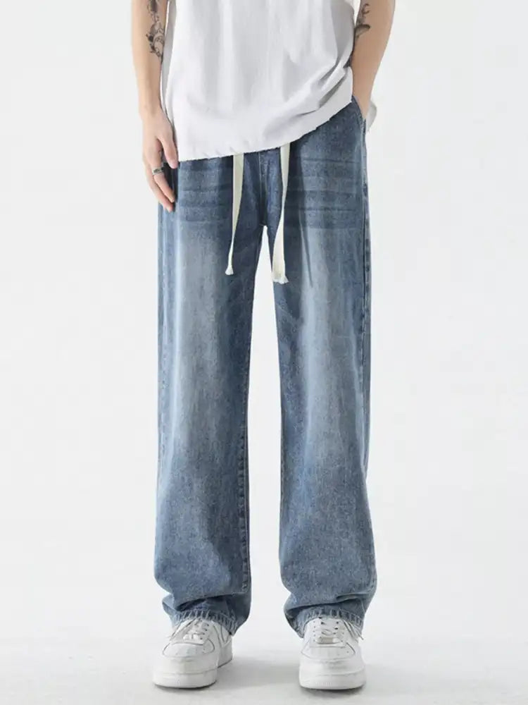 Men’s Full Size Wide Leg Relaxed Fit Vintage Wash Jeans Plus