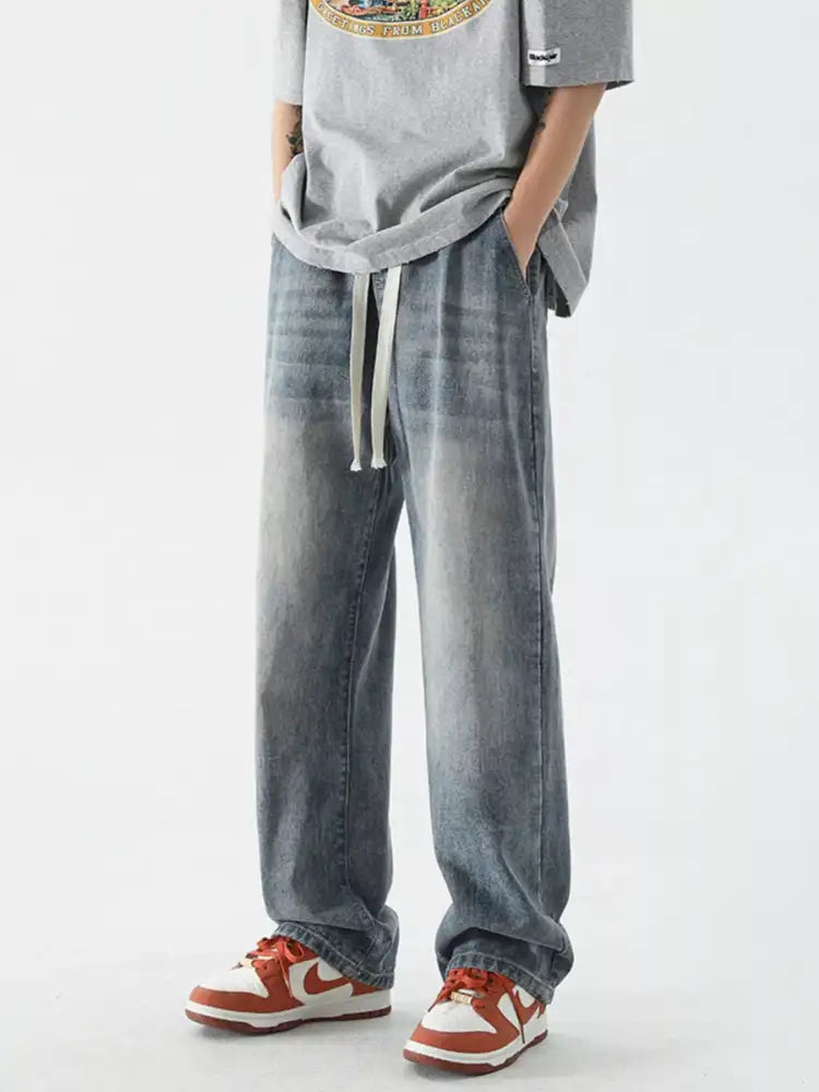 Men’s Full Size Wide Leg Relaxed Fit Vintage Wash Jeans Plus