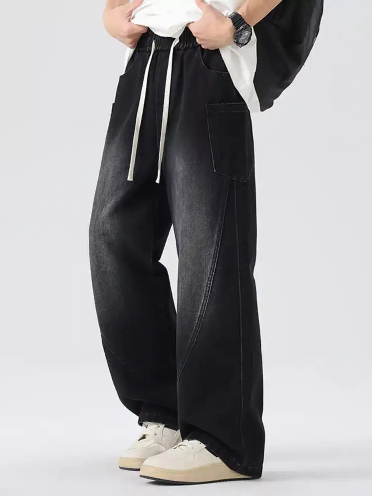 Men’s Full Size Wide Leg Wash Denim Jeans Plus